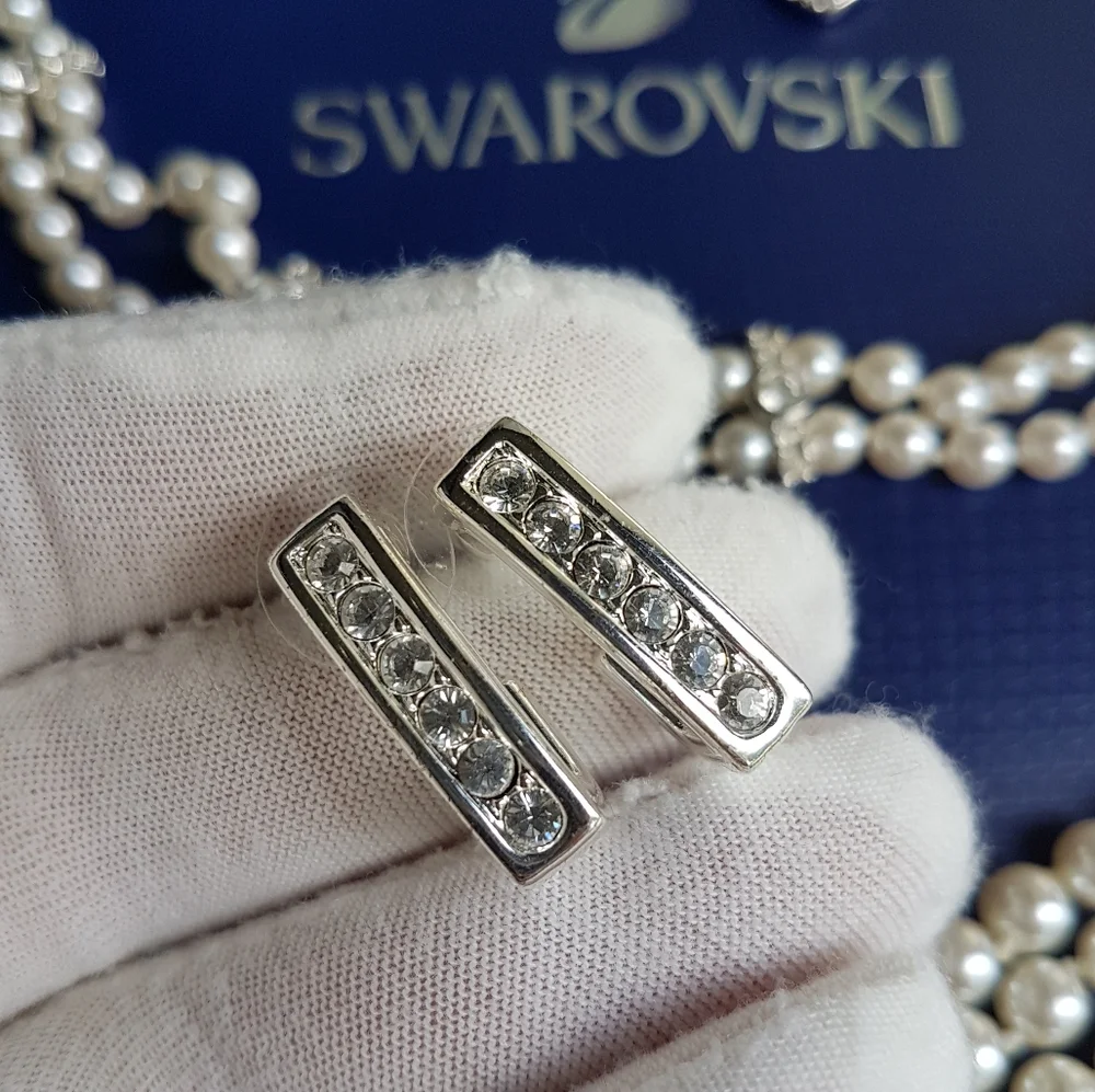 AUTHENTIC Swarovski Crystal Pearl Choker Necklace Tennis Bracelet Earrings SET - Picture 5 of 16